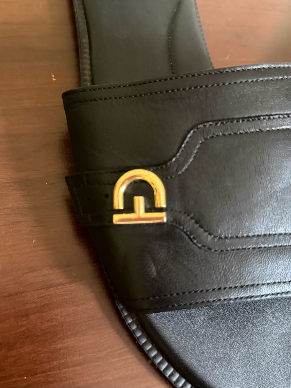 Cole Haan Black Leather Slide Sandals with Gold Accent - Picture 4 of 4